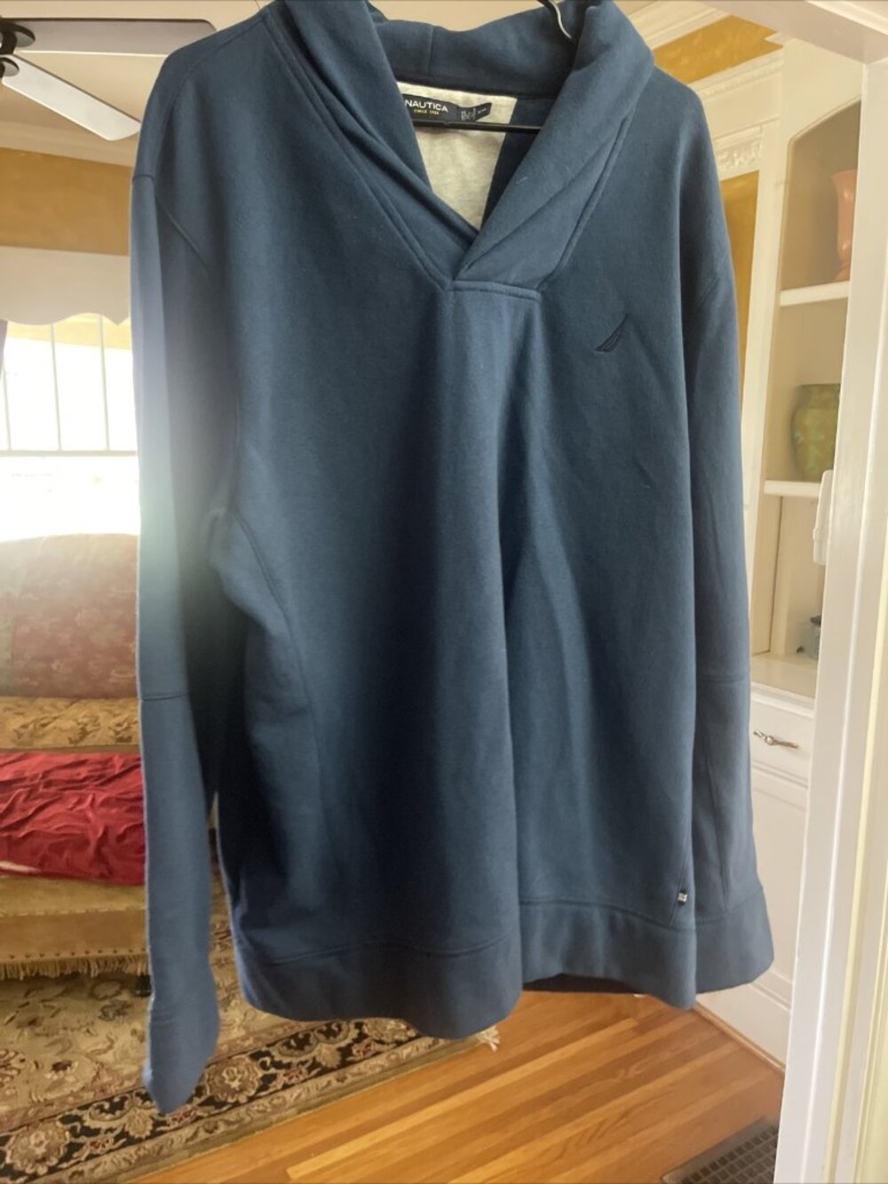 Nautica Sweatshirt Men's 2XL Blue V-Neck Embroidered Logo Long Sleeve Stretch